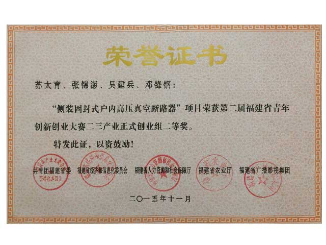 福建省青年創(chuàng)新創(chuàng)業(yè)大賽二等獎